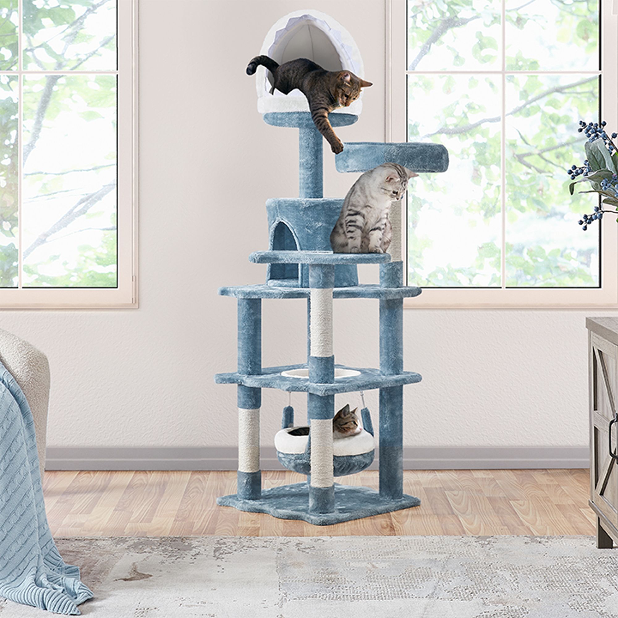 Yaheetech 61-in Ocean-Themed Cat Tree with Shark Bed, 3 Perches, Condo and Hammock - thumbnail 2