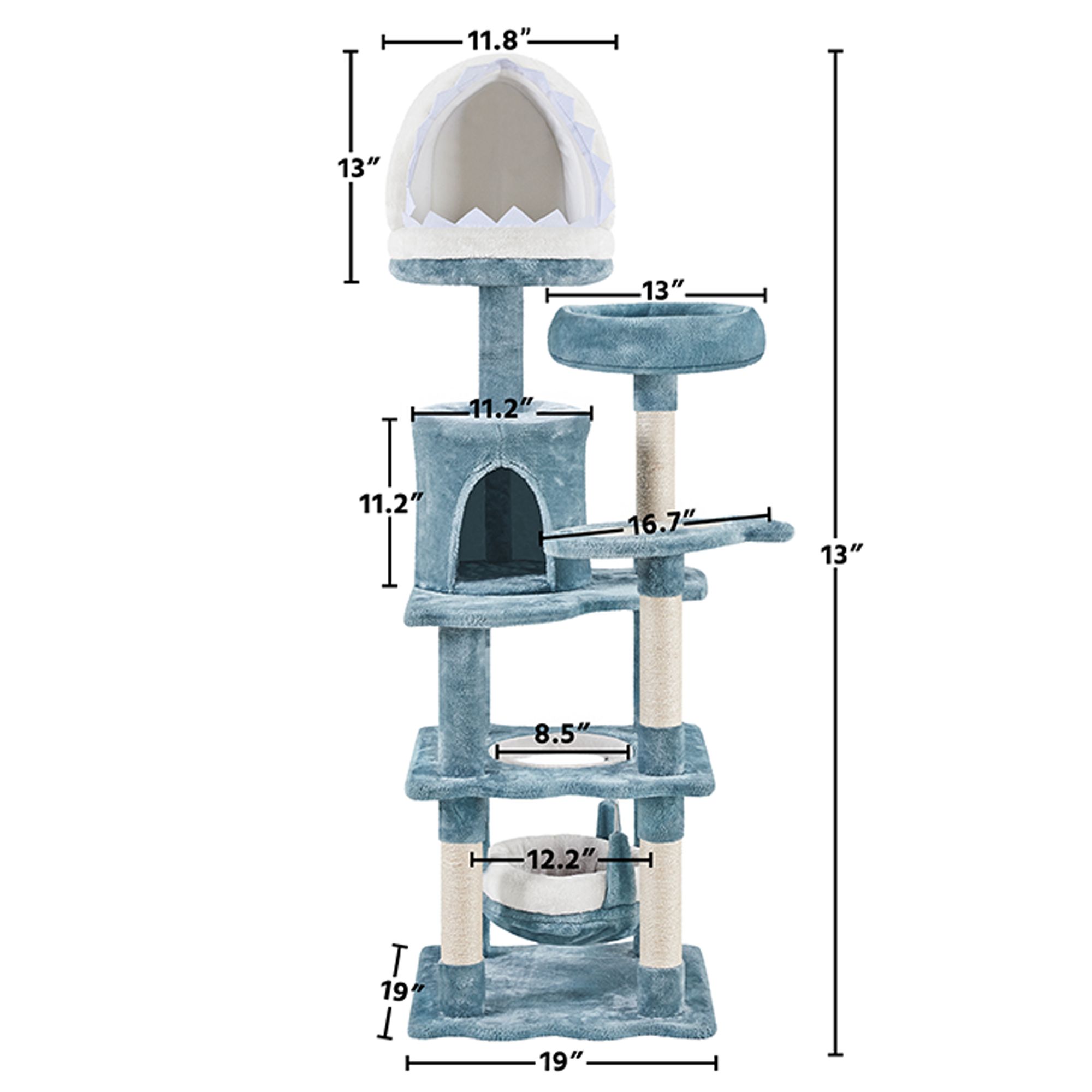 Yaheetech 61-in Ocean-Themed Cat Tree with Shark Bed, 3 Perches, Condo and Hammock - thumbnail 3