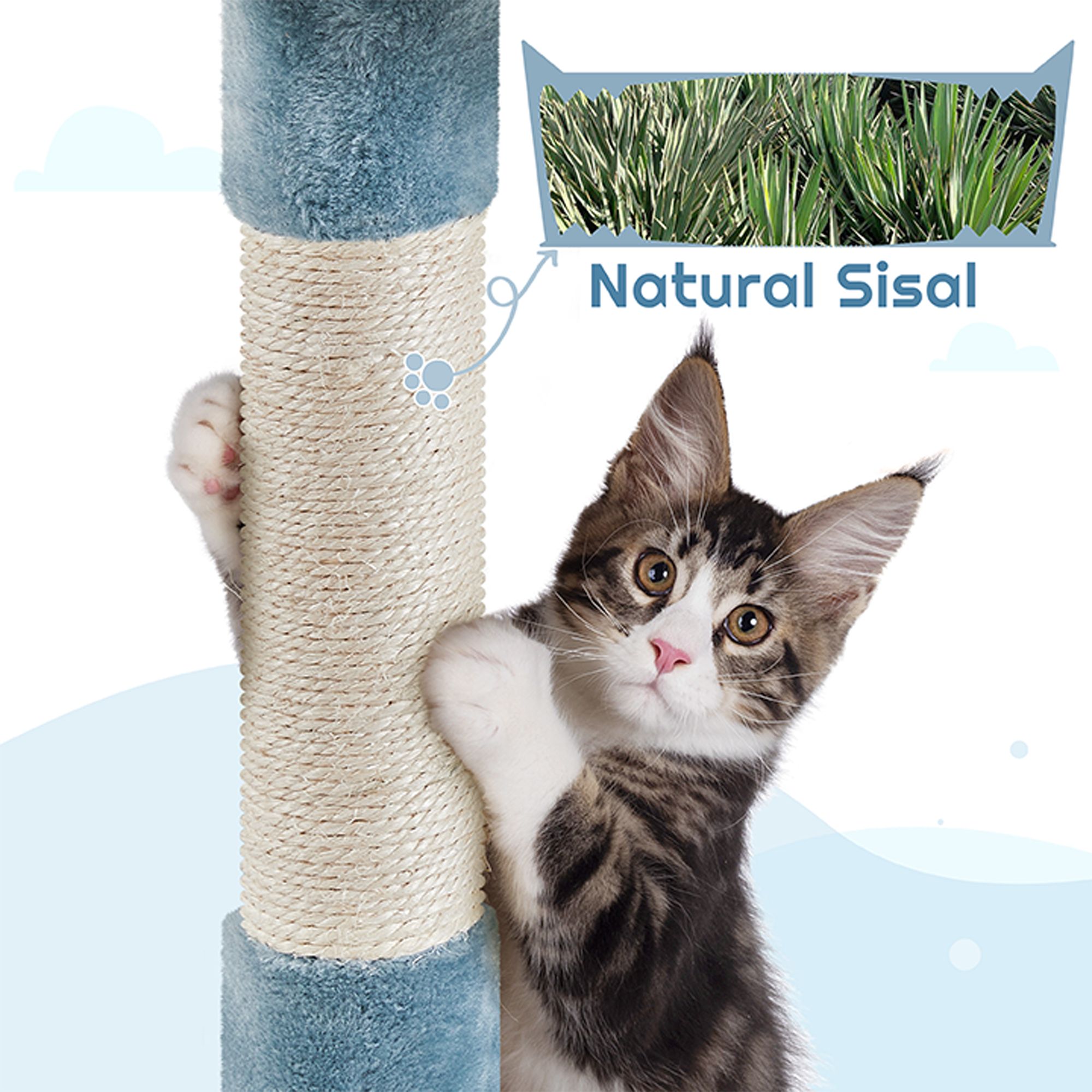 Yaheetech 61-in Ocean-Themed Cat Tree with Shark Bed, 3 Perches, Condo and Hammock - thumbnail 4