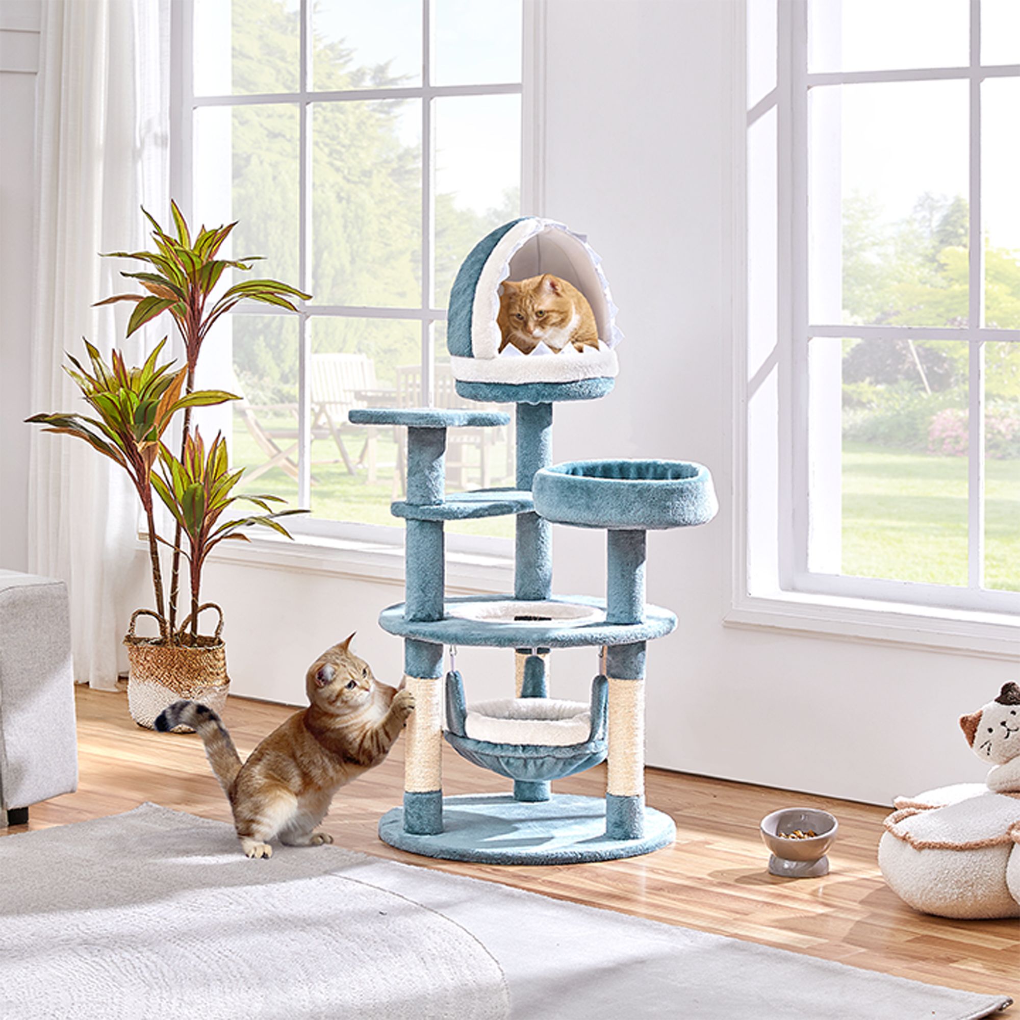 Yaheetech 45.5-in Ocean-Themed Cat Tree with Shark Bed, 3 Perches and Hammock - thumbnail 2