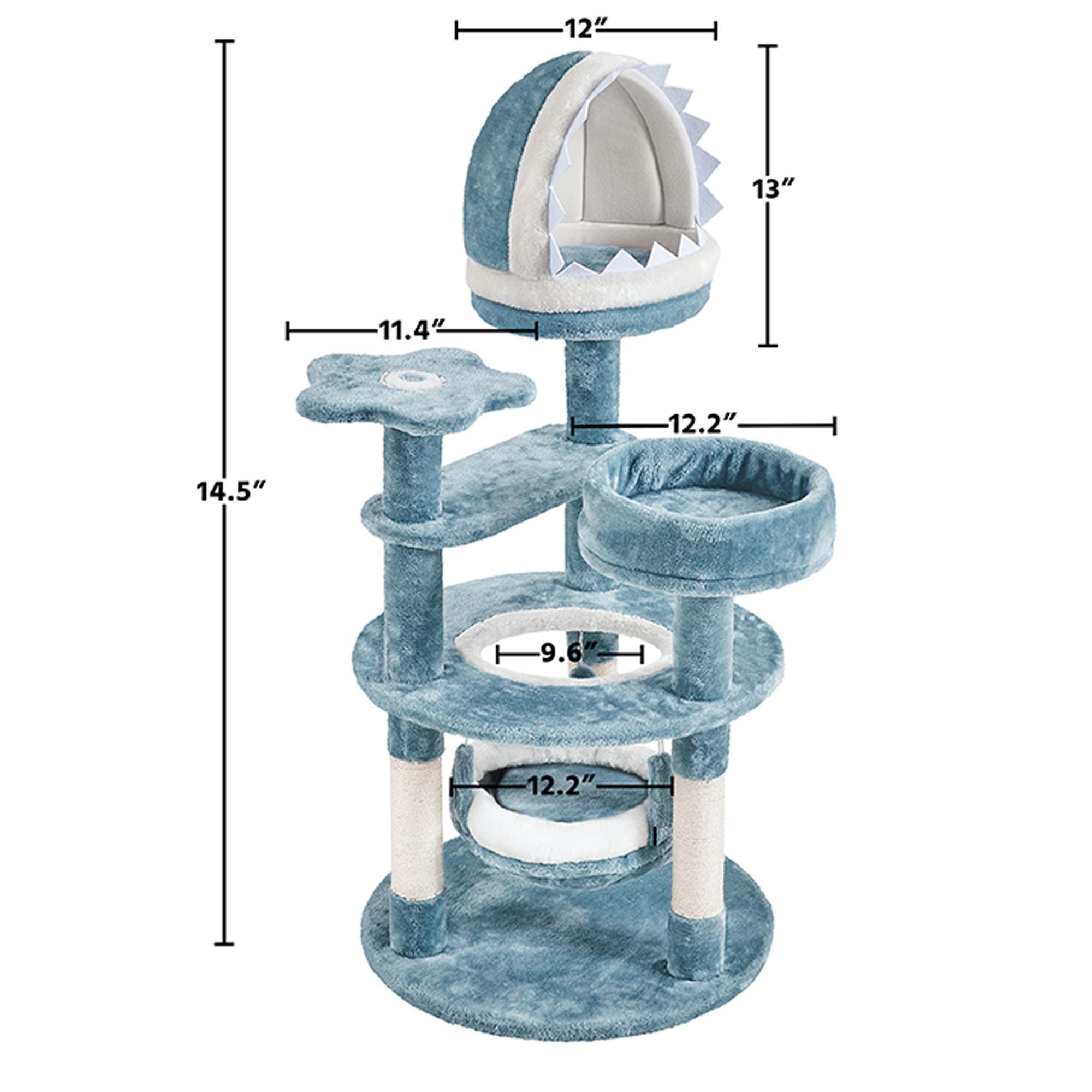 Yaheetech 45.5-in Ocean-Themed Cat Tree with Shark Bed, 3 Perches and Hammock - thumbnail 3