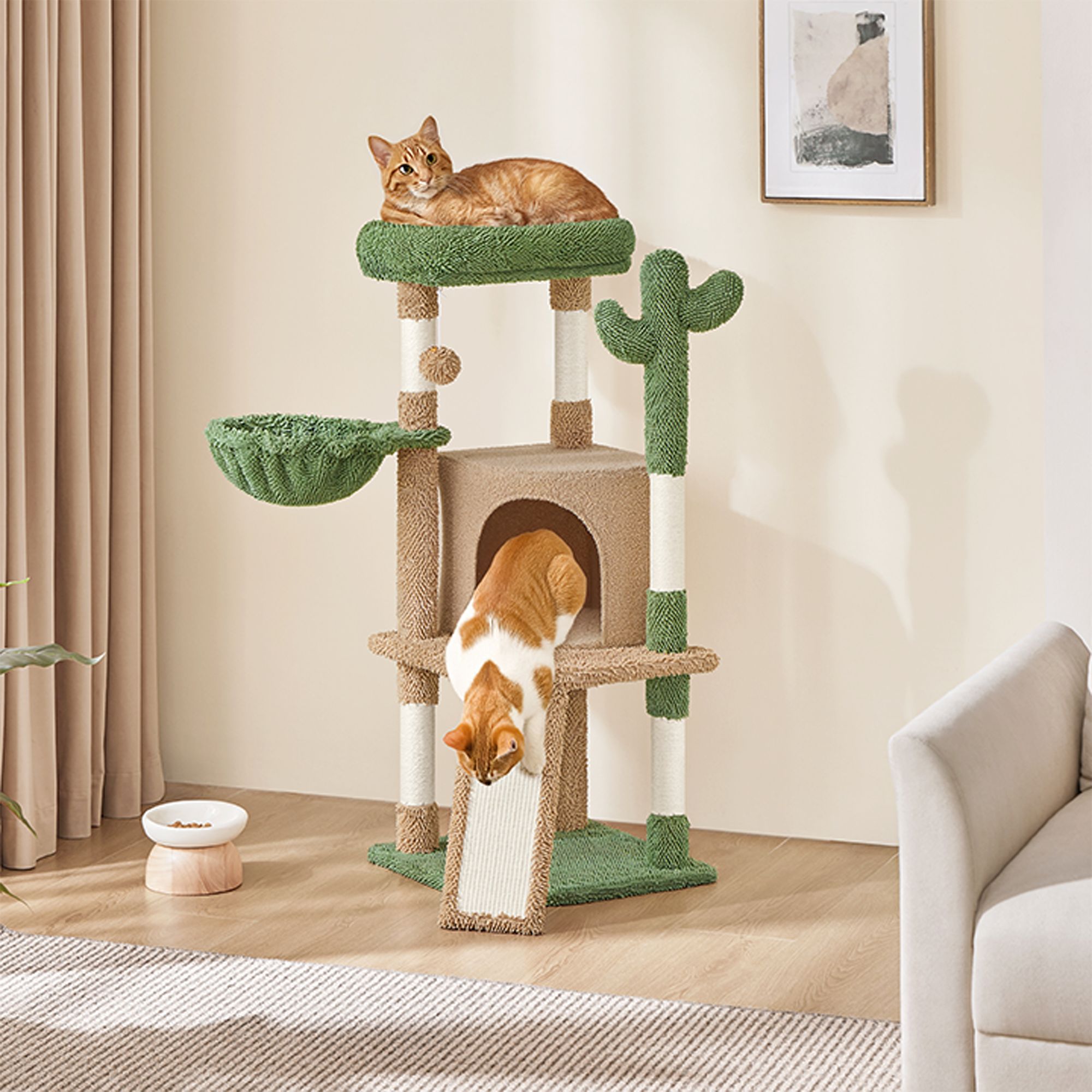 Yaheetech 42-in Cactus Cat Tree with Condo, Basket and Scratching Board - thumbnail 2