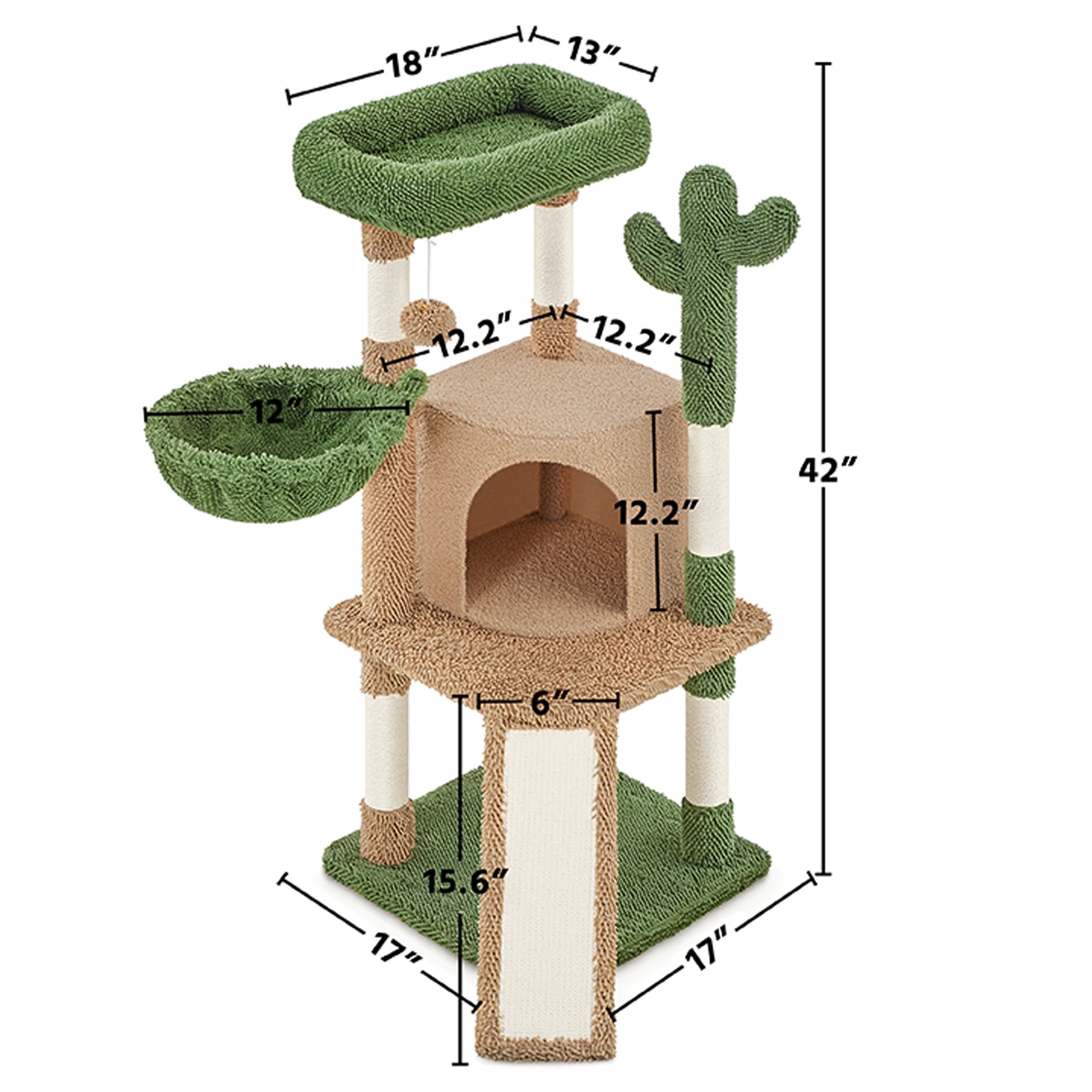 Yaheetech 42-in Cactus Cat Tree with Condo, Basket and Scratching Board - thumbnail 3
