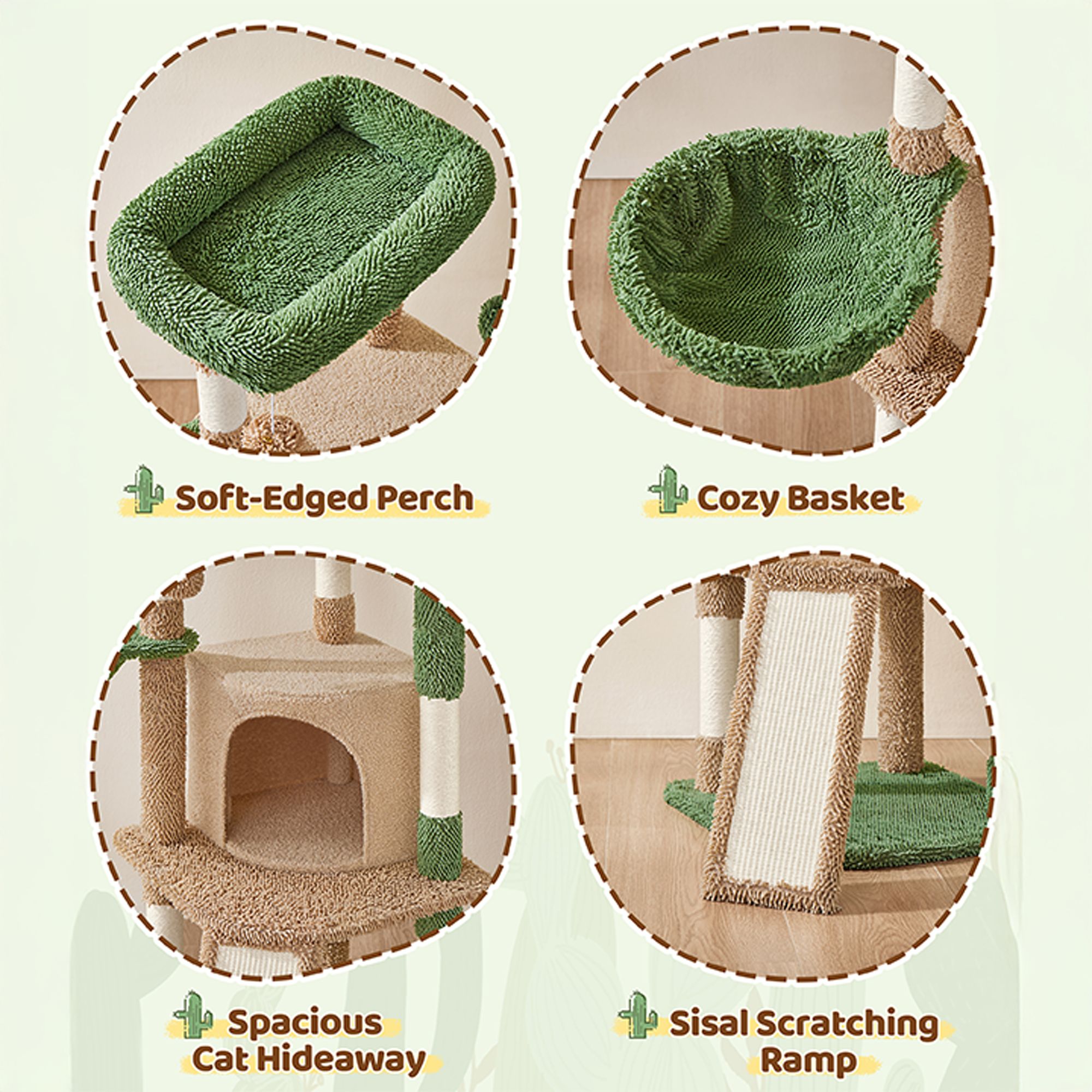 Yaheetech 42-in Cactus Cat Tree with Condo, Basket and Scratching Board - thumbnail 4