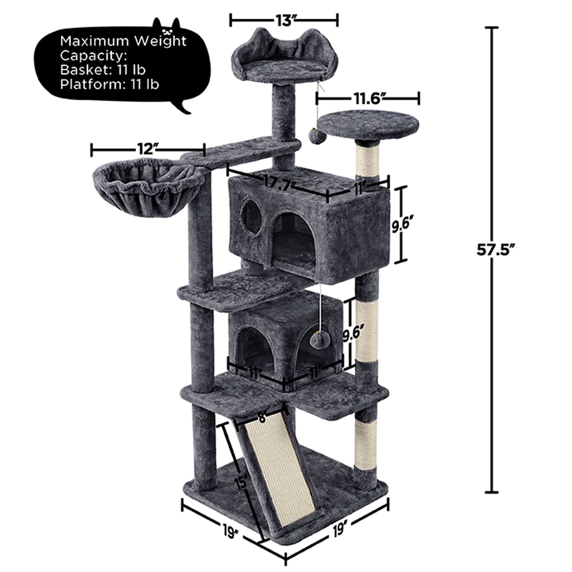 Yaheetech 57.5-in Multi-Level Cat Tree with 2 Condos, Perches and Basket - thumbnail 3