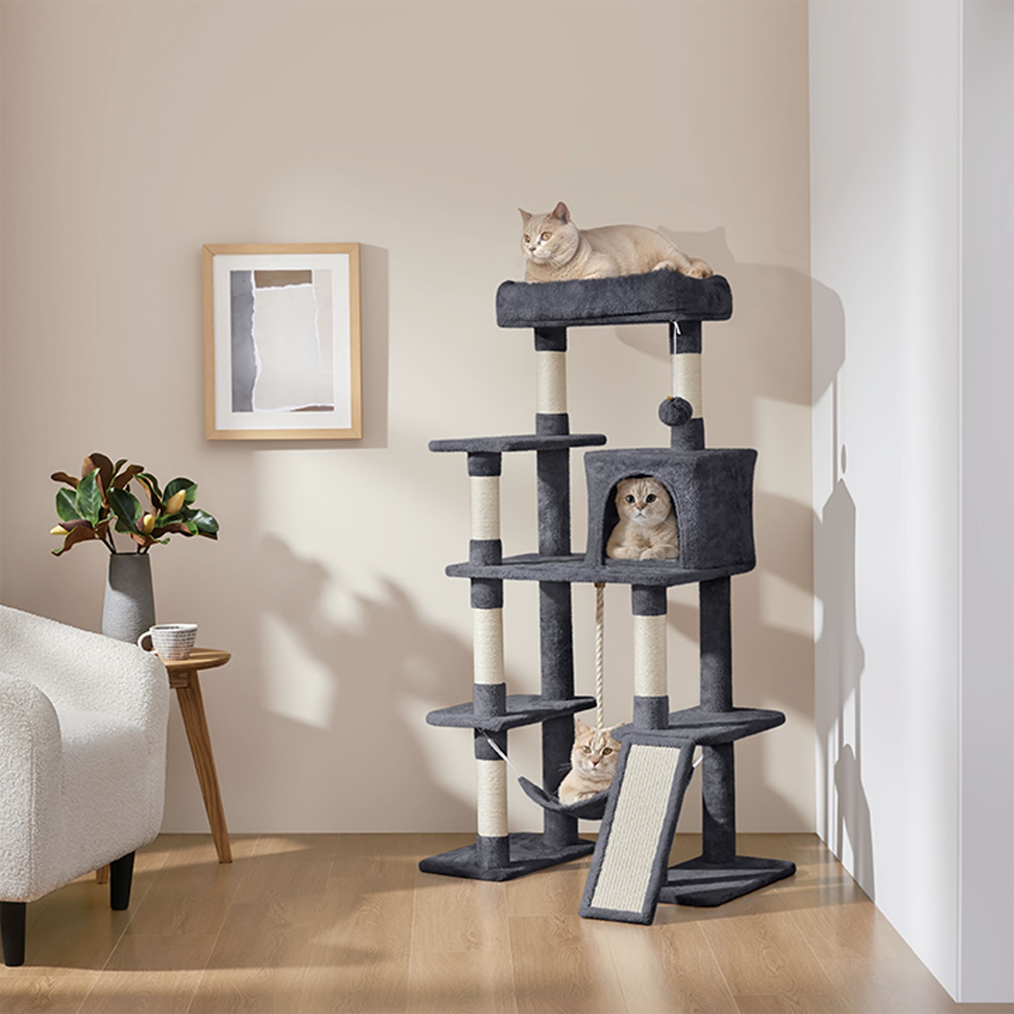 Yaheetech 54-in Multi-Level Cat Tree with Condo, Hammock and Scratching Board - thumbnail 2