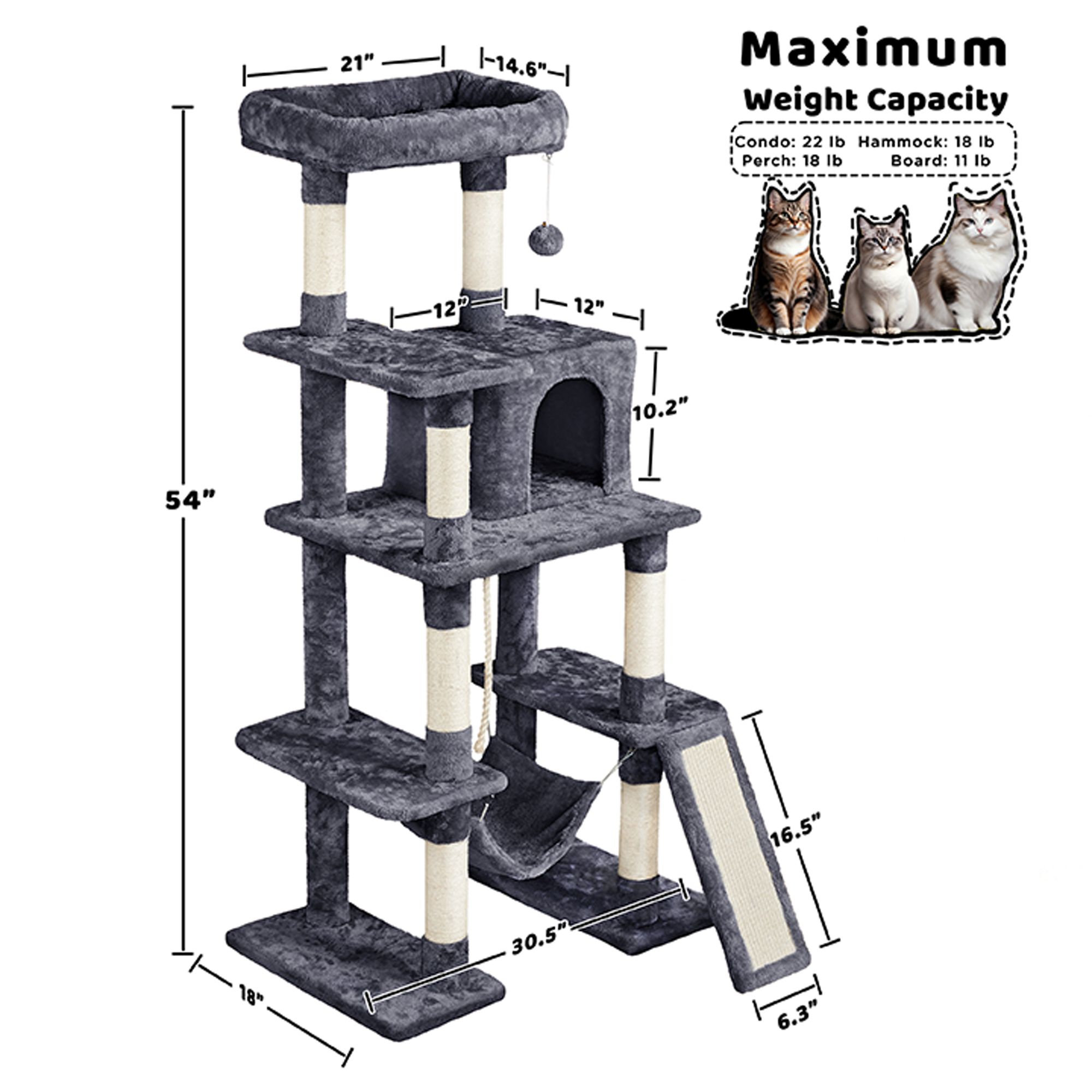 Yaheetech 54-in Multi-Level Cat Tree with Condo, Hammock and Scratching Board - thumbnail 3