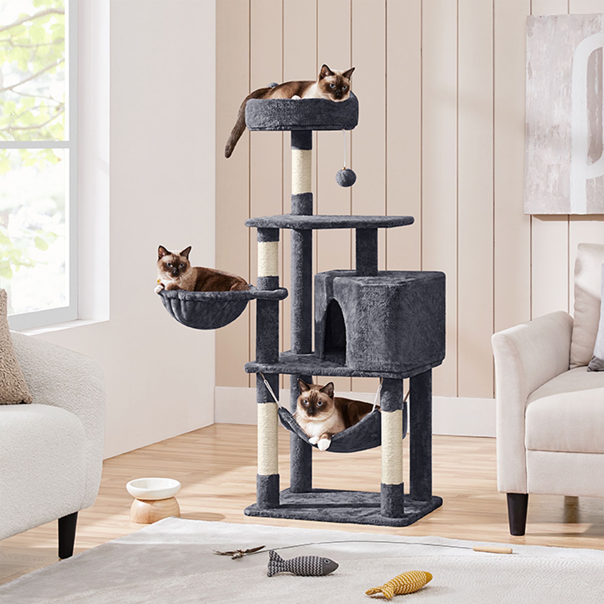 Yaheetech 55-in Multi-Level Cat Tree with Condo, Hammock and Basket - thumbnail 2