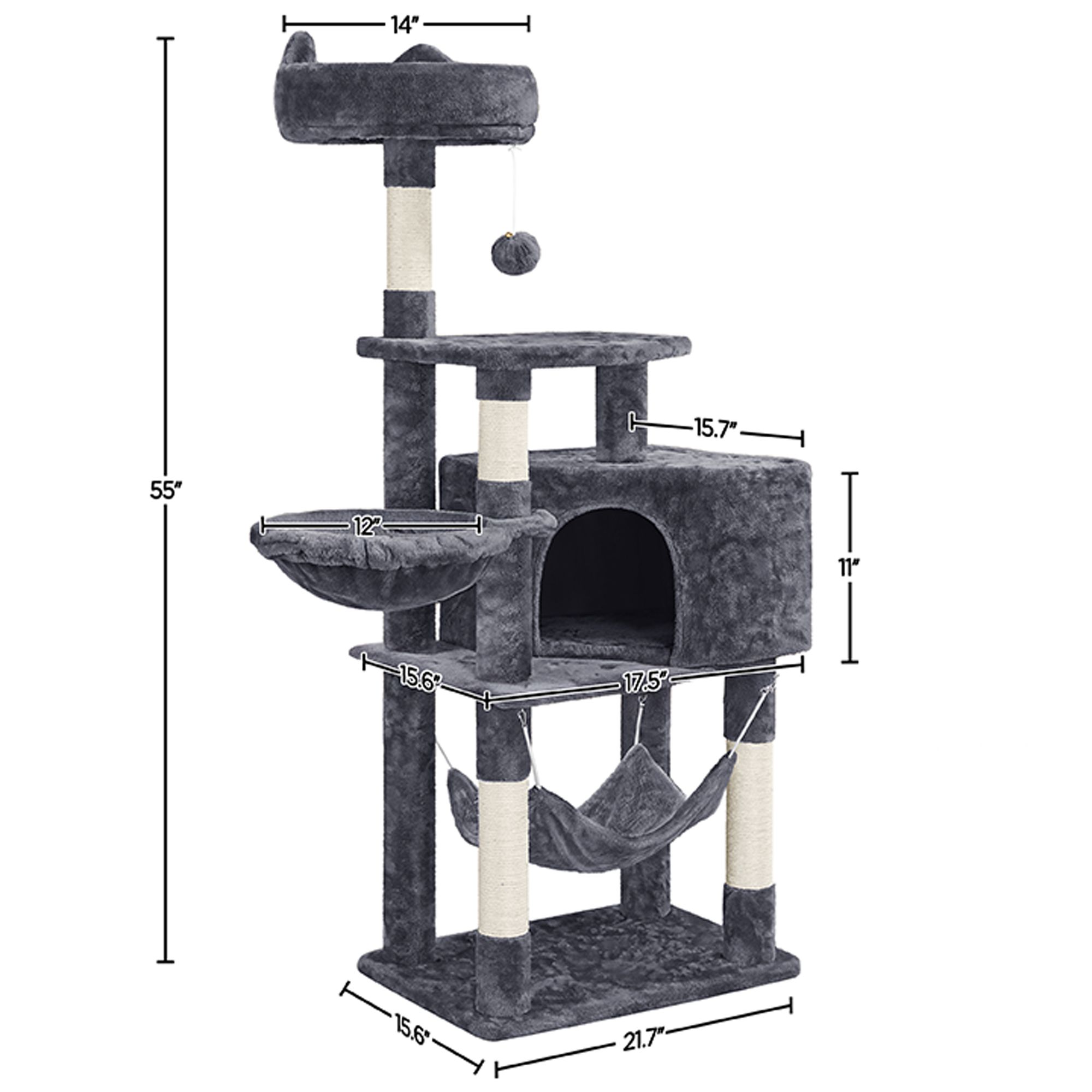 Yaheetech 55-in Multi-Level Cat Tree with Condo, Hammock and Basket - thumbnail 3