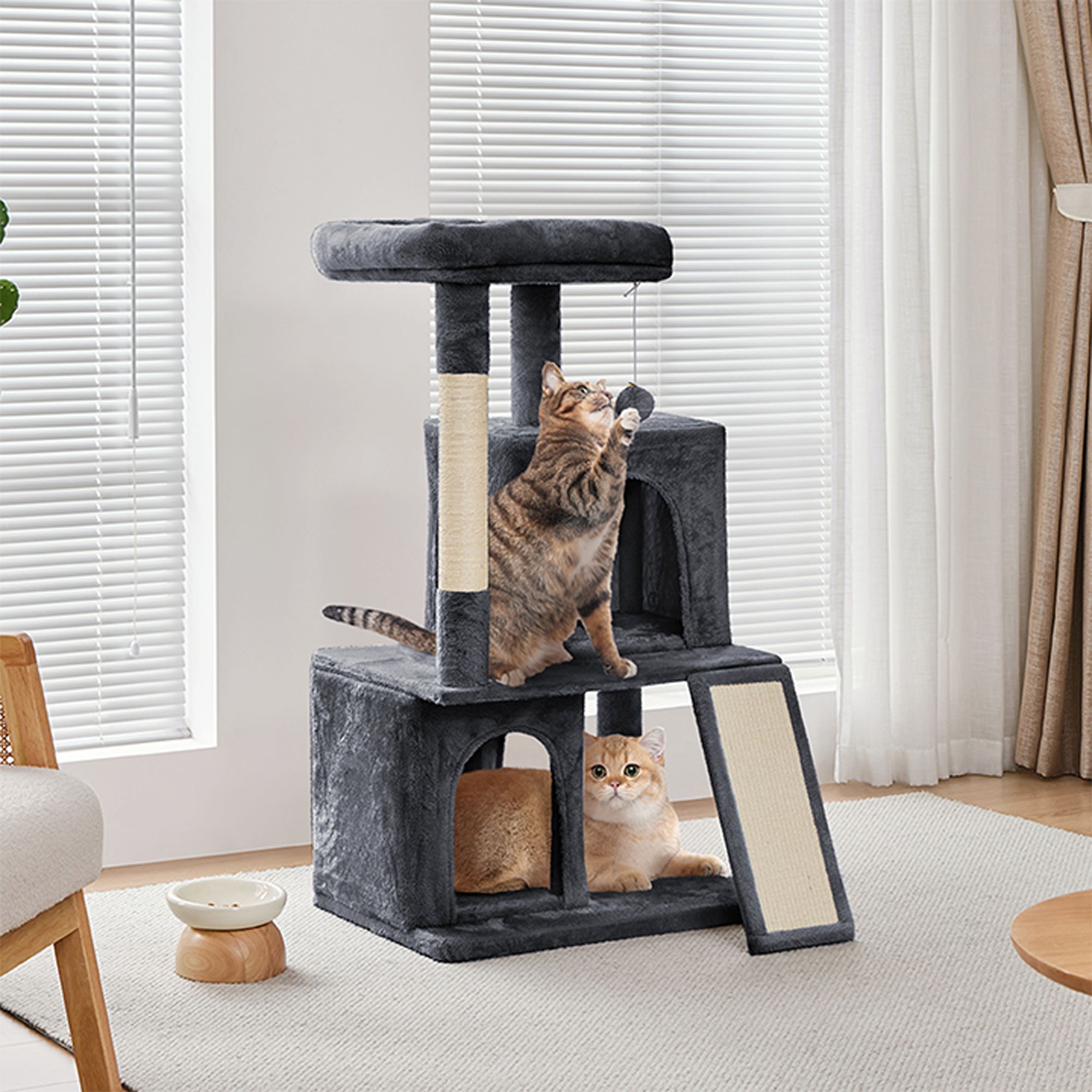 Yaheetech 42-in Multi-Level Cat Tree with 2 Condos, Perch and Scratching Board - thumbnail 2