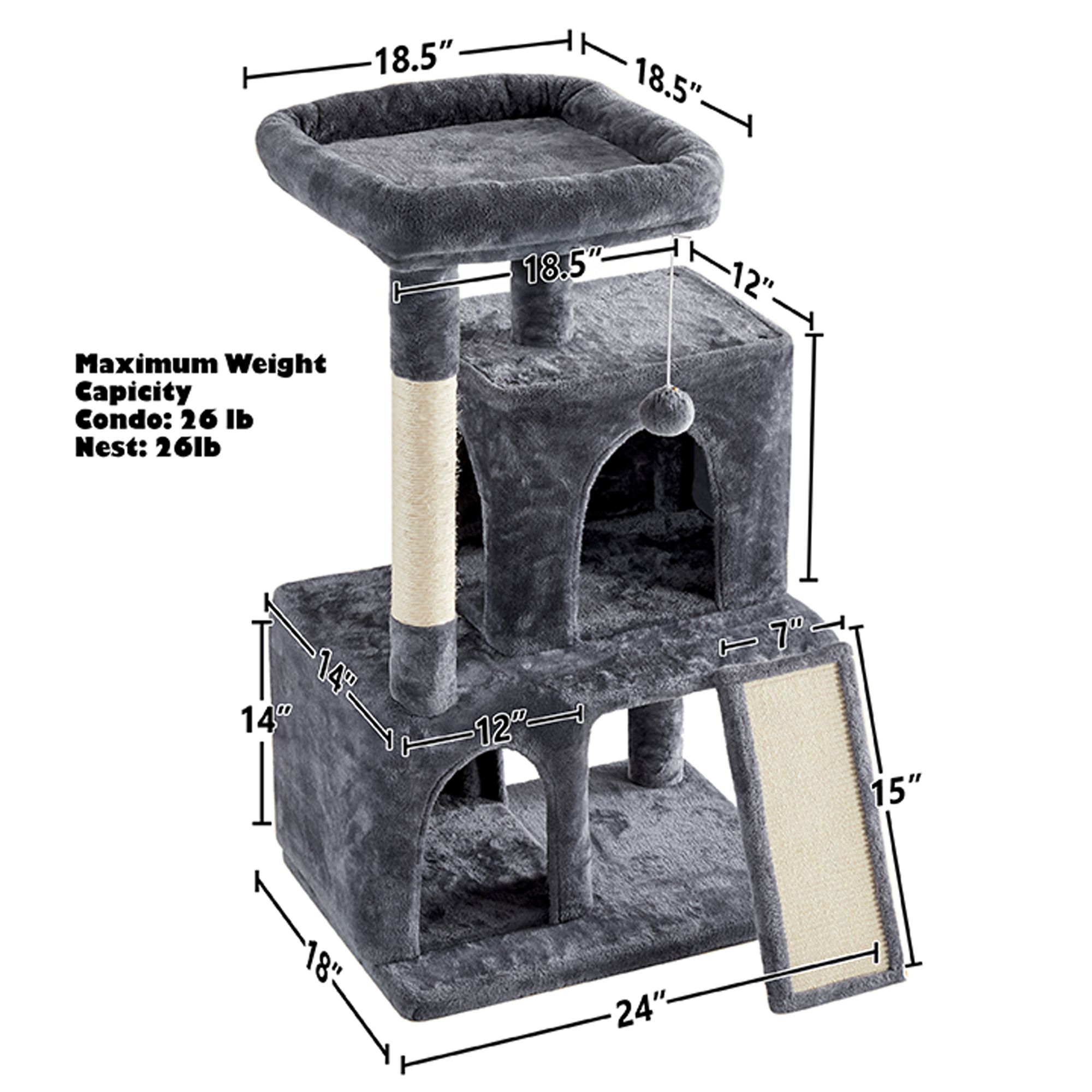 Yaheetech 42-in Multi-Level Cat Tree with 2 Condos, Perch and Scratching Board - thumbnail 3