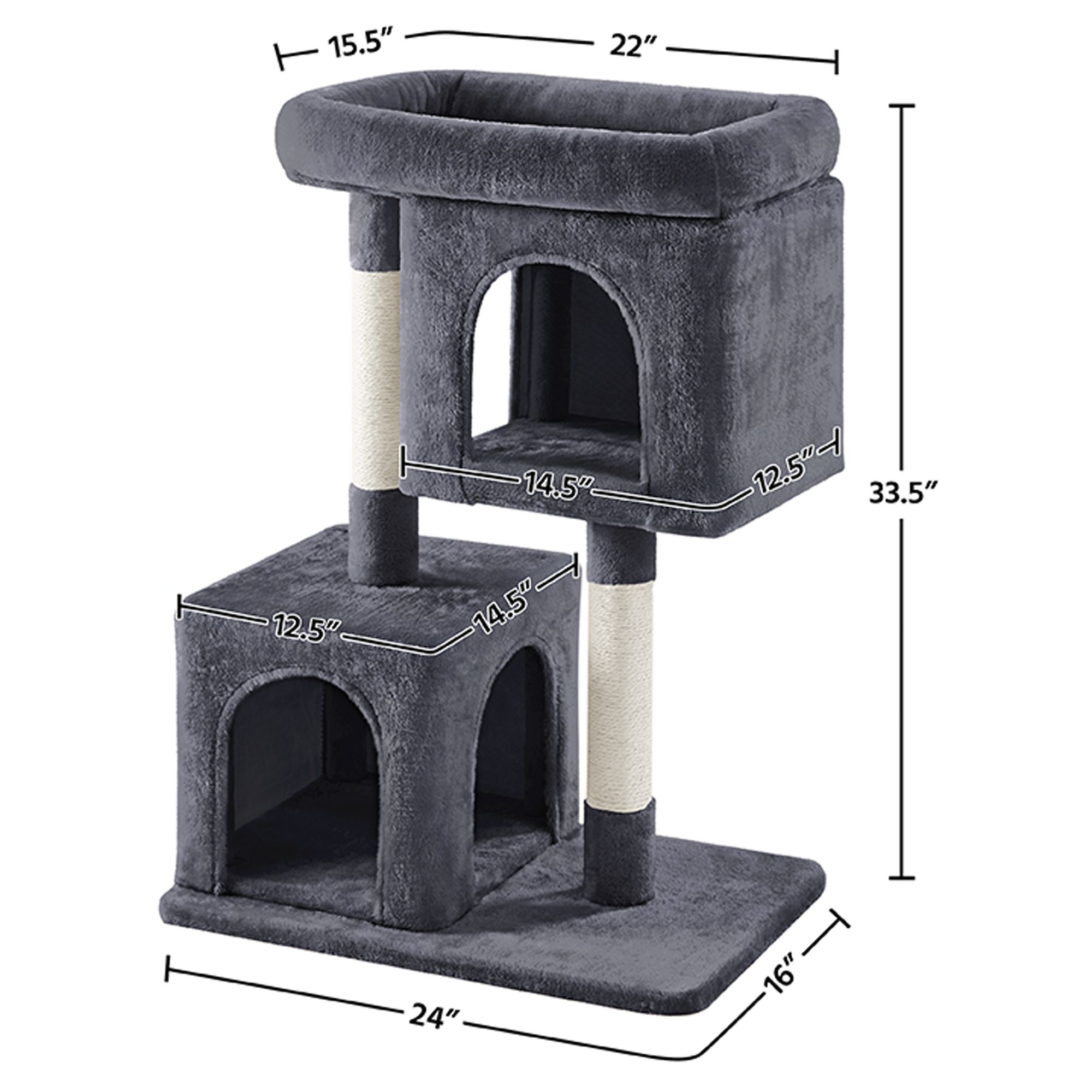 Yaheetech 33.5-in Compact Cat Tree with 2 Condos, Wide Perch and Scratching Posts - thumbnail 3
