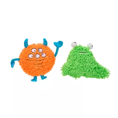 Thrills & Chills™ Halloween Plush Monster Orange Green  Dog Toy 2-Pack - Image 1