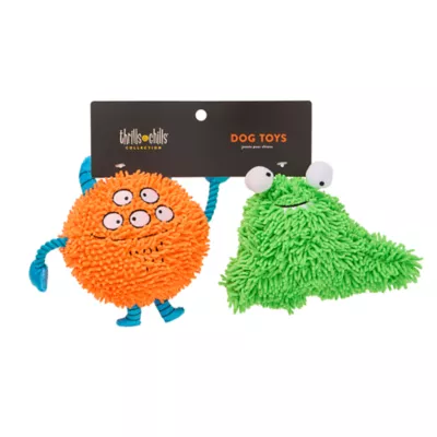 Thrills & Chills™ Halloween Plush Monster Orange Green  Dog Toy 2-Pack - Image 3