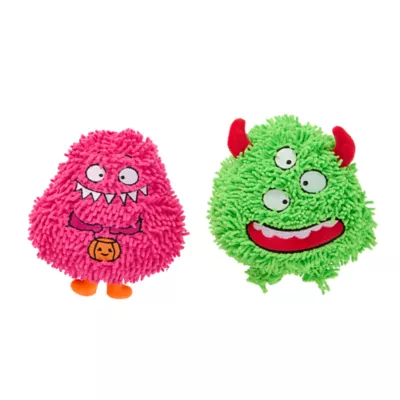 Thrills & Chills™ Halloween Plush Monster Pink Green  Dog Toy 2-Pack - Image 1