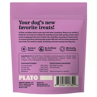 Plato Air-Dried Jerky Bites All Life Stages Dog Treats - Beef & Bone Broth, 6 oz - Image 2