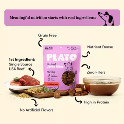 Plato Air-Dried Jerky Bites All Life Stages Dog Treats - Beef & Bone Broth, 6 oz - Image 3