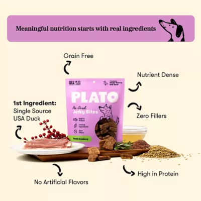 Plato Air-Dried Jerky Bites All Life Stages Dog Treats - Duck & Cranberry, 6 oz - Image 3