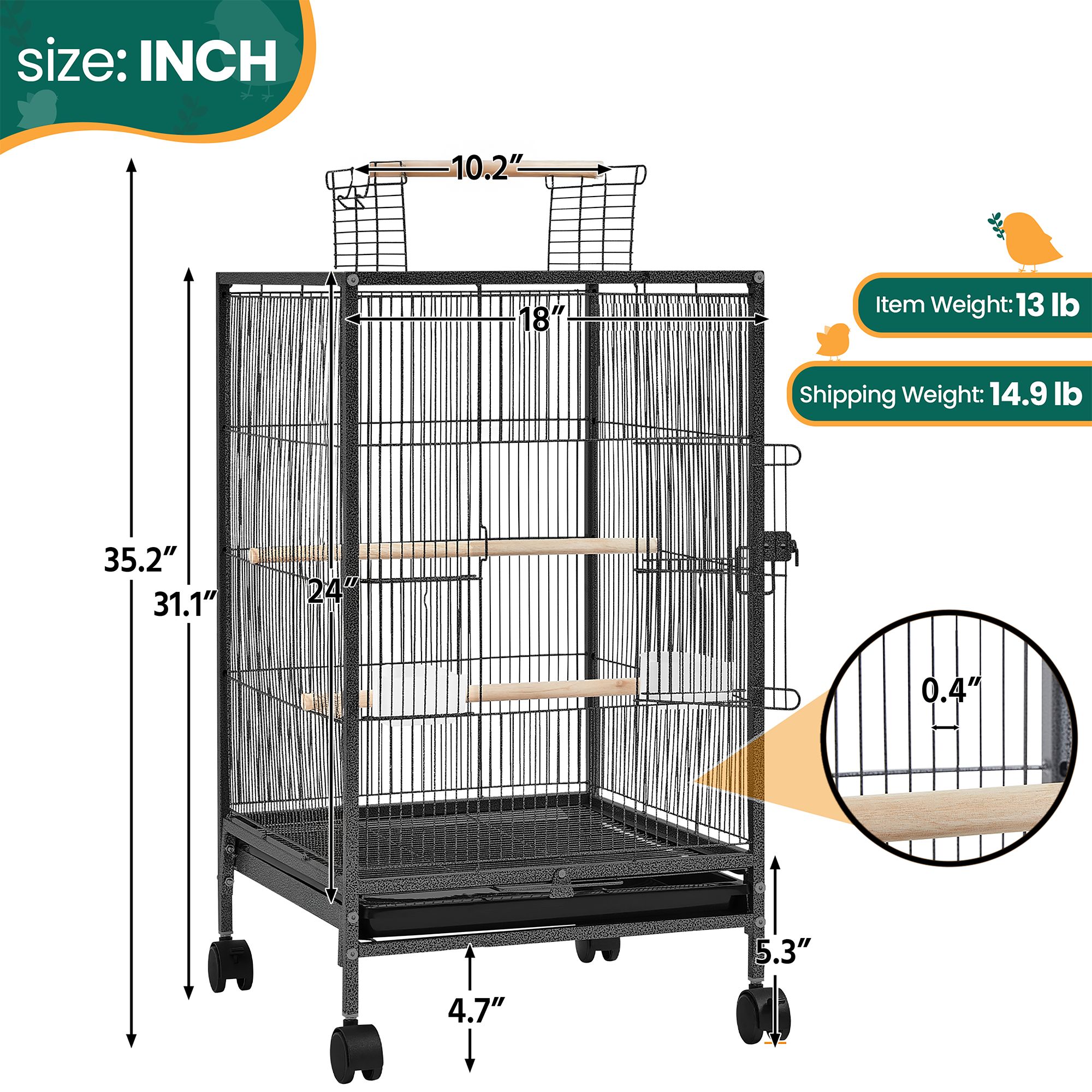 Yaheetech Open-top Parrot Bird Cage with Rolling Stand for Parrots - thumbnail 3