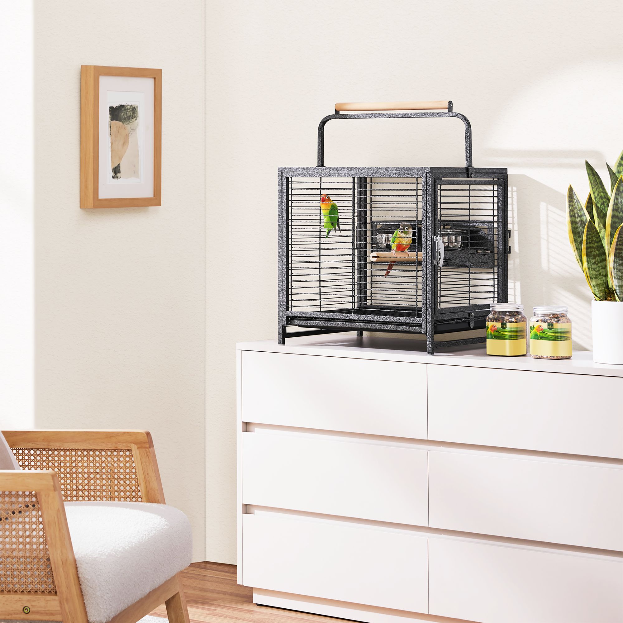 Yaheetech Pet Bird Travel Cage Carrier with Handle Perch - thumbnail 2