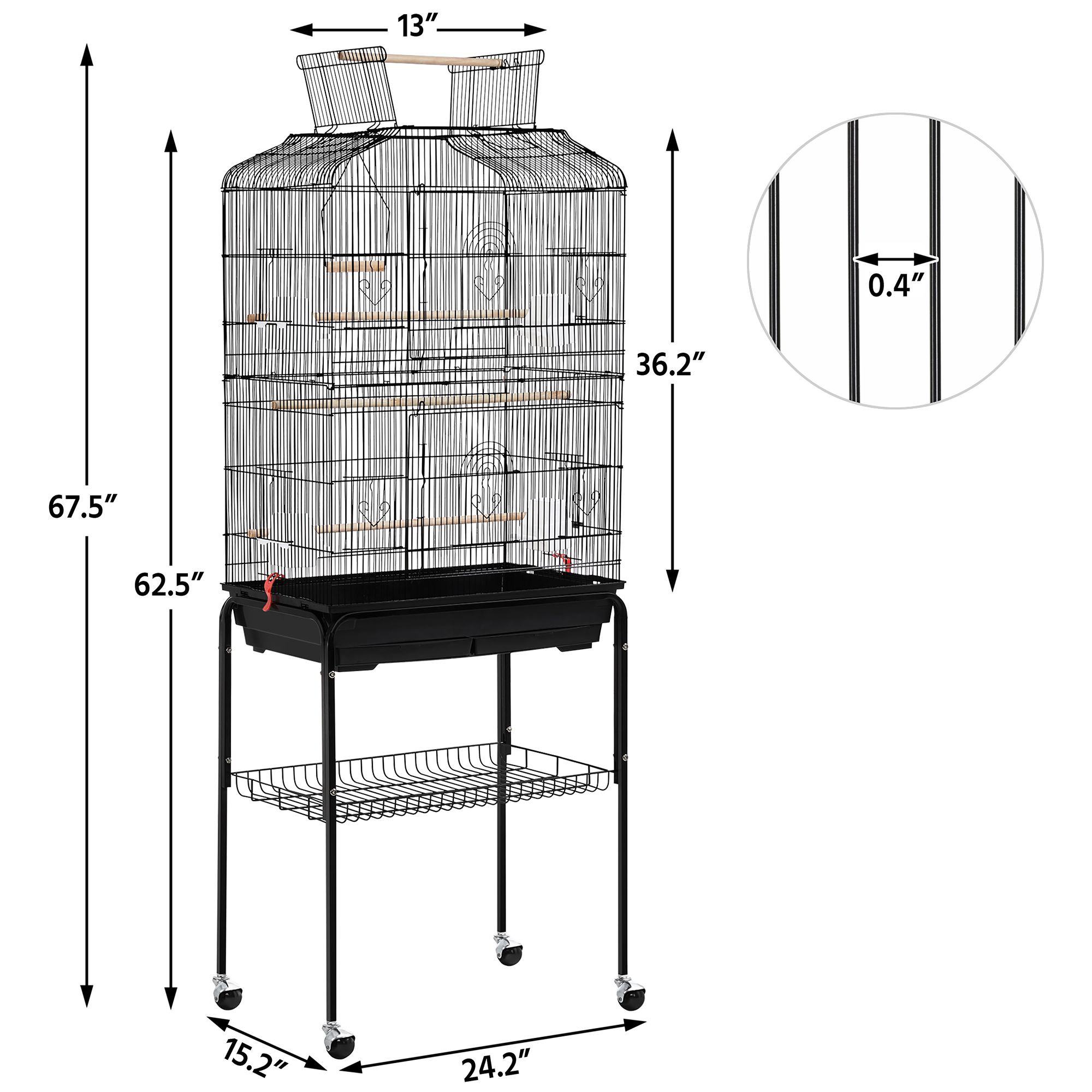 Yaheetech Large Rolling Parrot Bird Cage with Slide-out Tray for Parrots - thumbnail 3