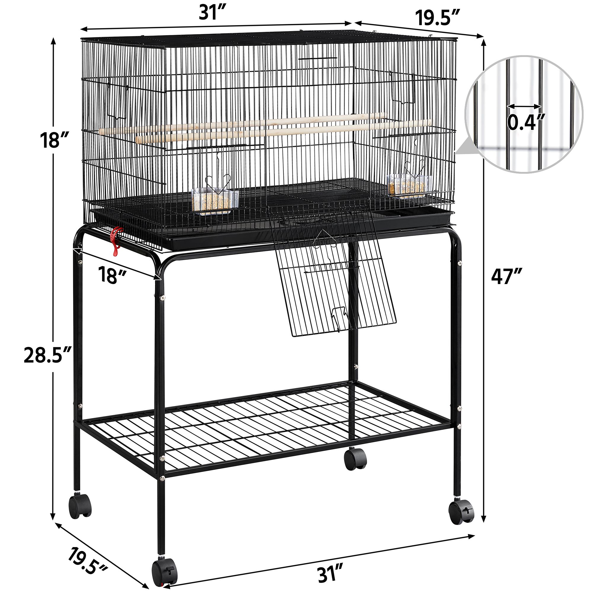 Yaheetech Flight Bird Cage with Rolling Stand Slide-out Tray for Medium Birds - thumbnail 3