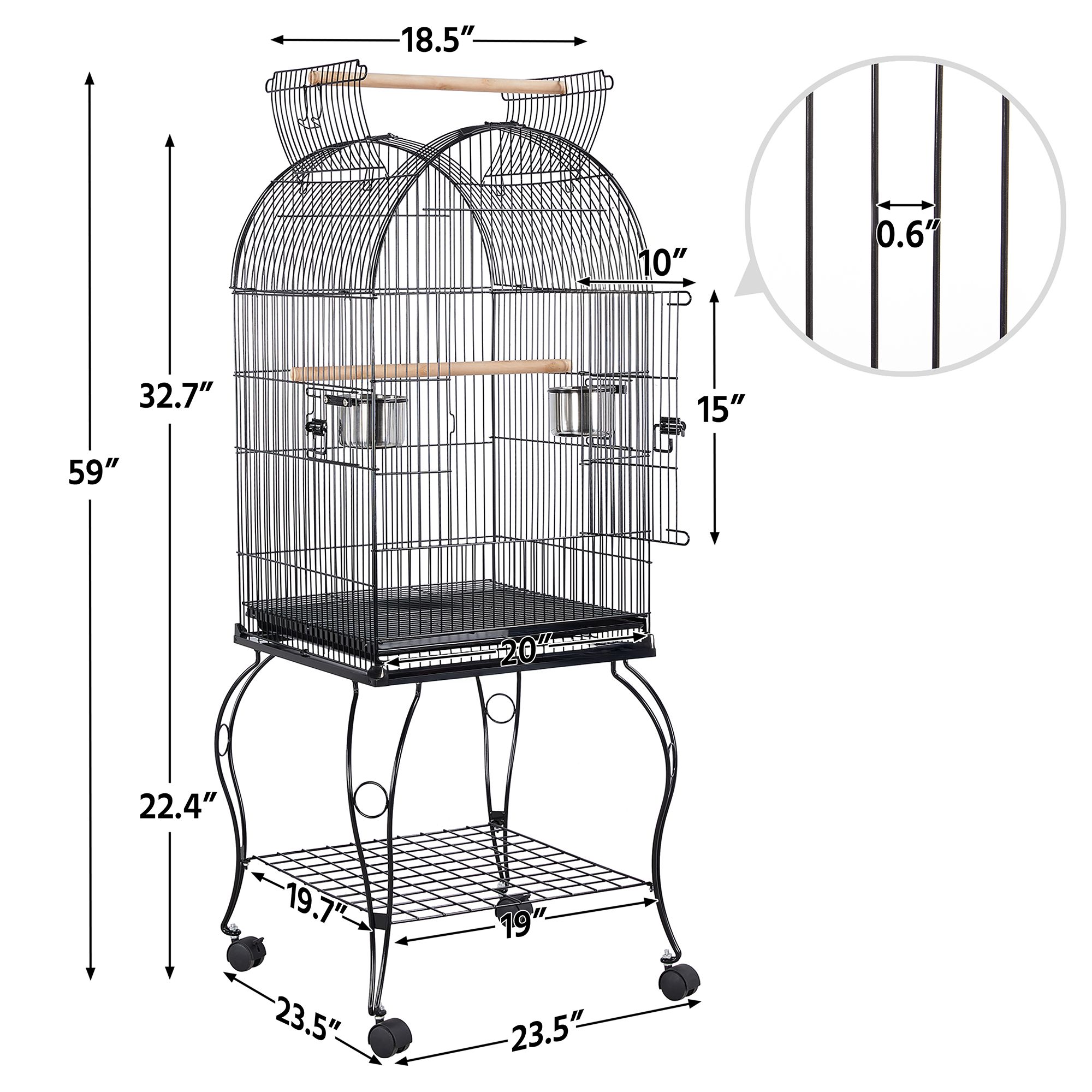 Yaheetech Open Top Metal Rolling Parrot Bird Cage with Stand for Parrots - thumbnail 3