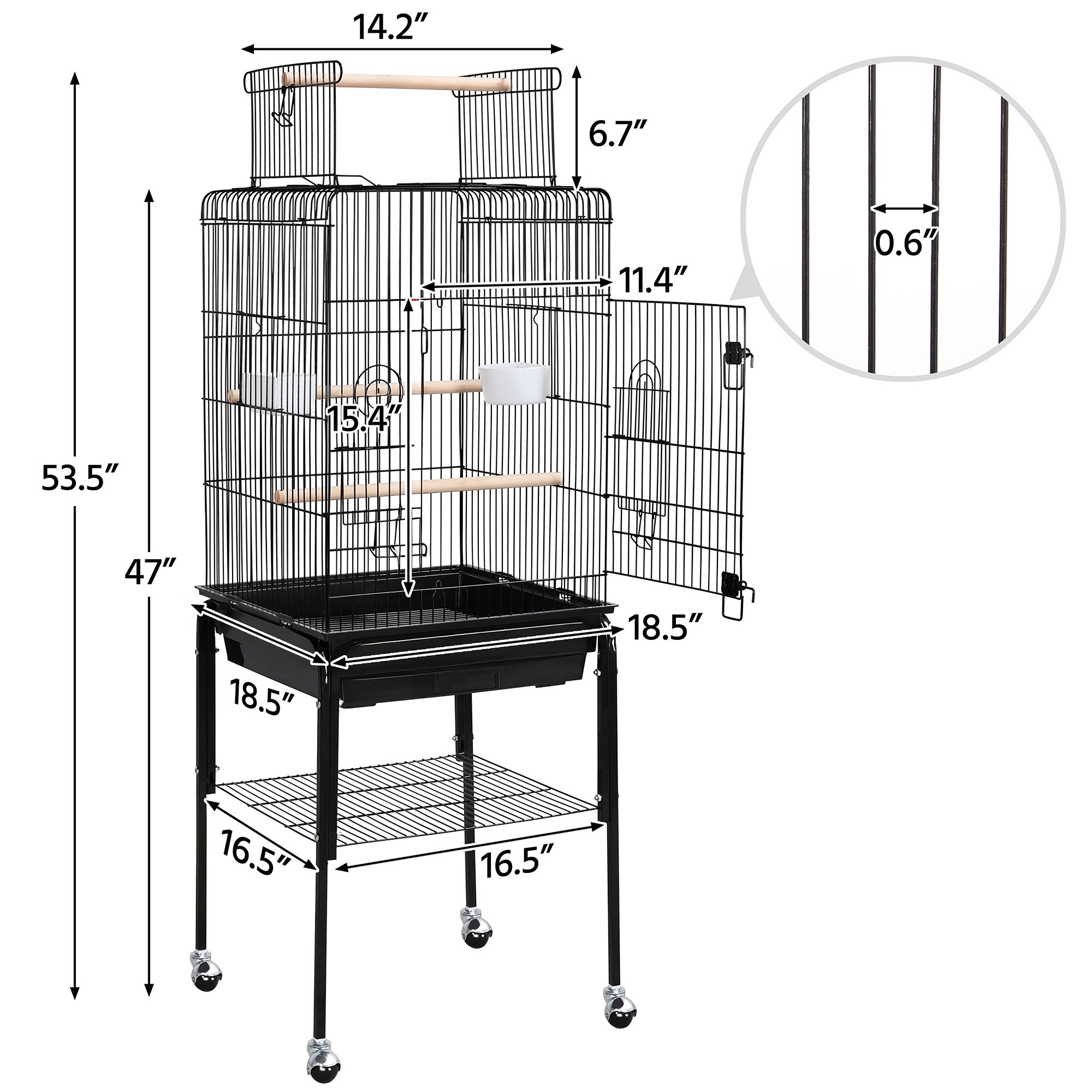 Yaheetech Play Top Pet Bird Cage with Detachable Rolling Stand for Medium Birds - thumbnail 3