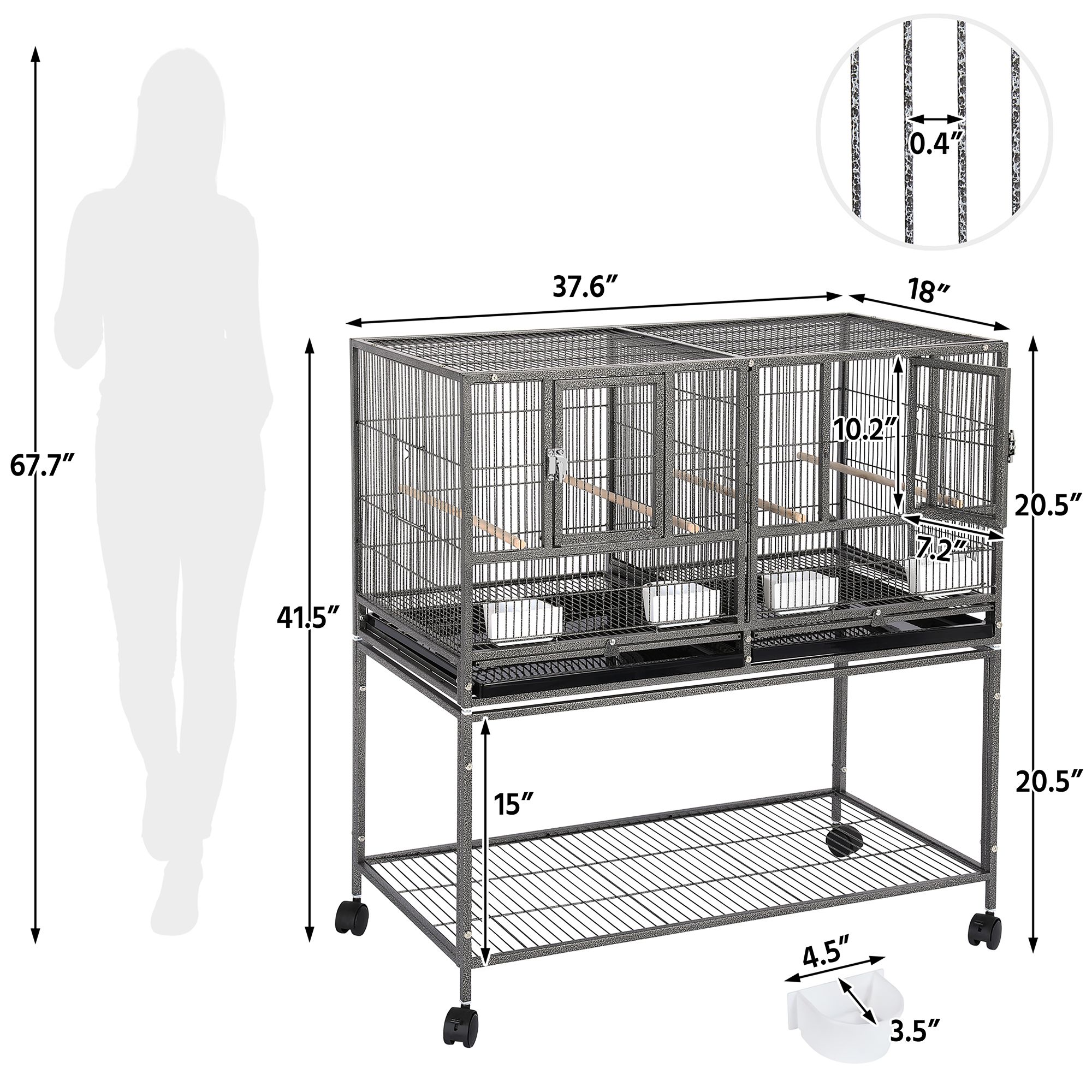 Yaheetech Stackable Wide Pet Bird Cage with Rolling Stand for Medium Birds - thumbnail 3