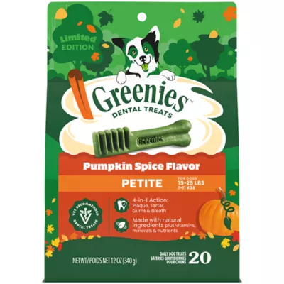 Greenies Adult Natural Dental Dog Treats Petite Size, Pumpkin Spice Flavor, 12 oz. Pack, 20 Count - Image 1