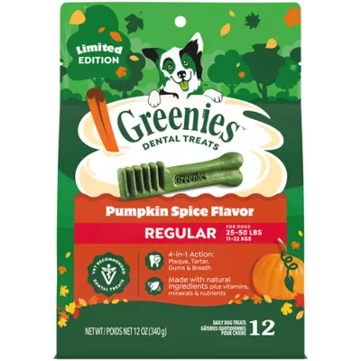Greenies Adult Natural Dental Dog Treats Regular Size, Pumpkin Spice Flavor, 12 oz. Pack, 12 Count - Image 1