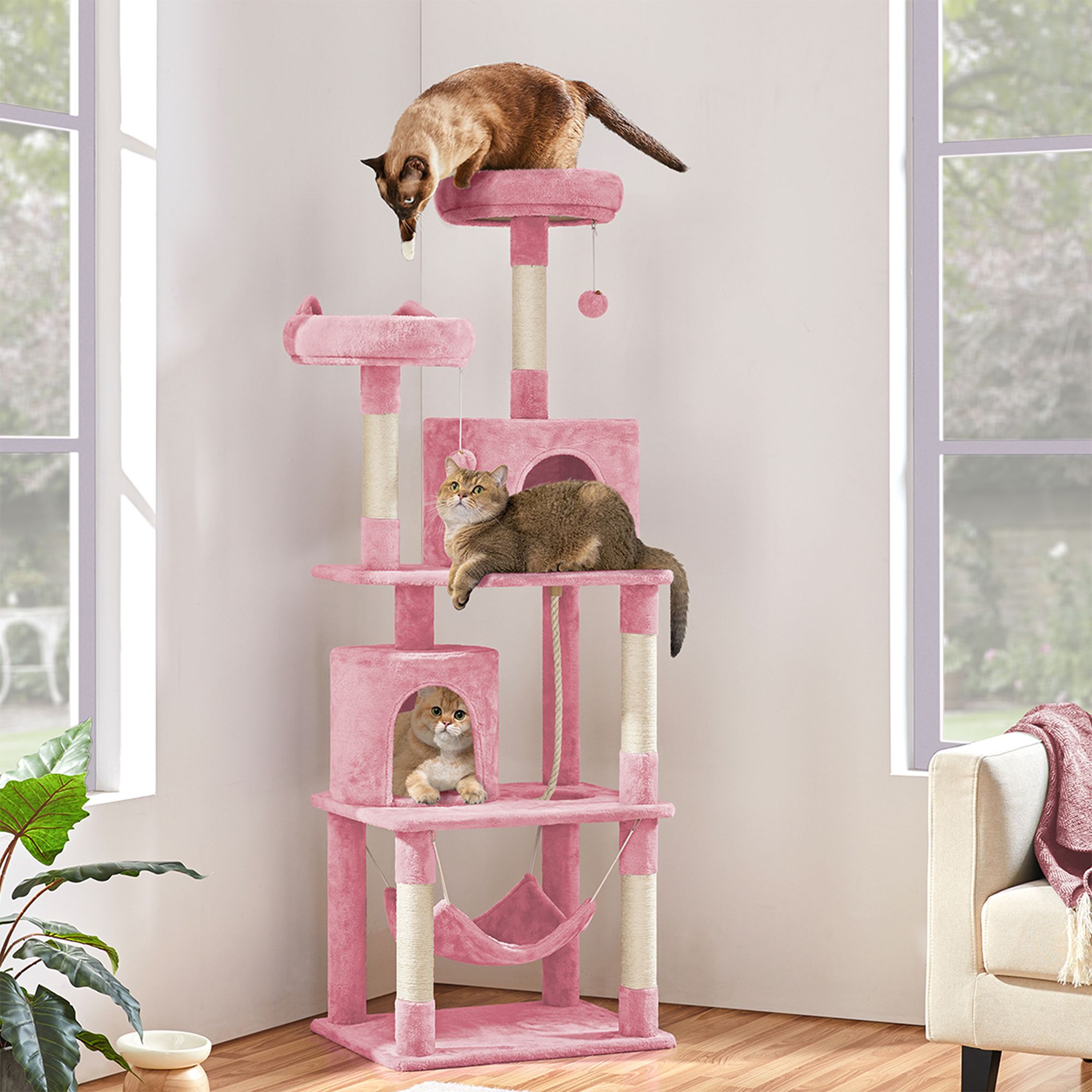 Yaheetech 71.5-in Multi-Level Cat Tree with 2 Condos, 2 Perches, Hammock and Scratching Board - thumbnail 2