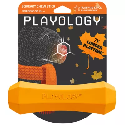 Playology Dog Toys Squeaky Chew Stick for Large Dogs Pumpkin Spice Scented Jumbo Fetch Toy - Image 1