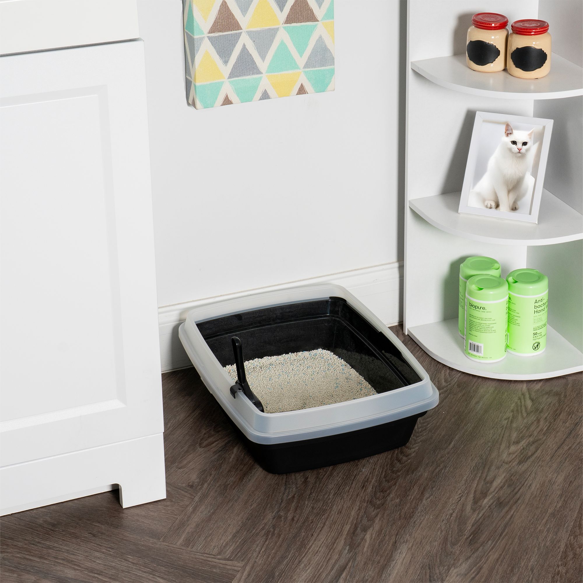 IRIS Open Top Cat Litter Box with Scoop, Plastic Pan , Black - thumbnail 5