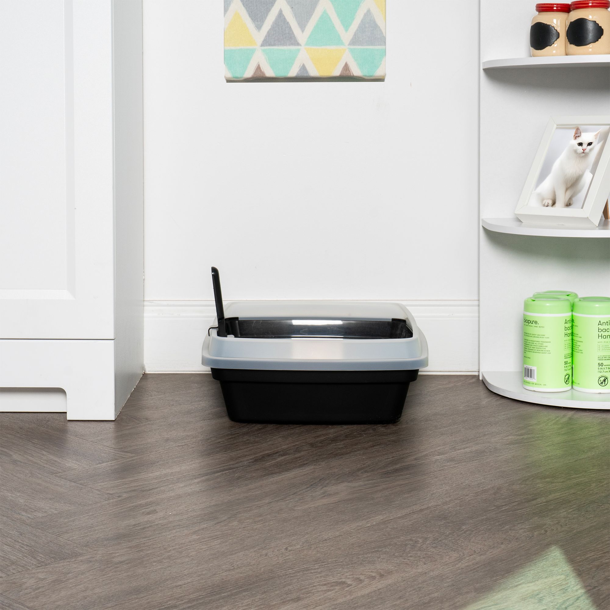 IRIS Open Top Cat Litter Box with Scoop, Plastic Pan , Black - thumbnail 6