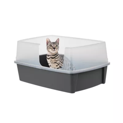 IRIS XXL Open-Top, Side Entry Cat Litter Box with High Sides, Easy to Clean for Big Cats, Gray - Image 1