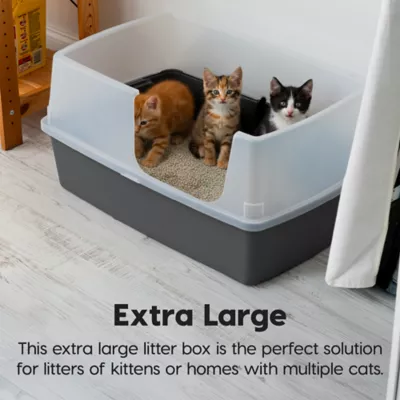 IRIS XXL Open-Top, Side Entry Cat Litter Box with High Sides, Easy to Clean for Big Cats, Gray - Image 3