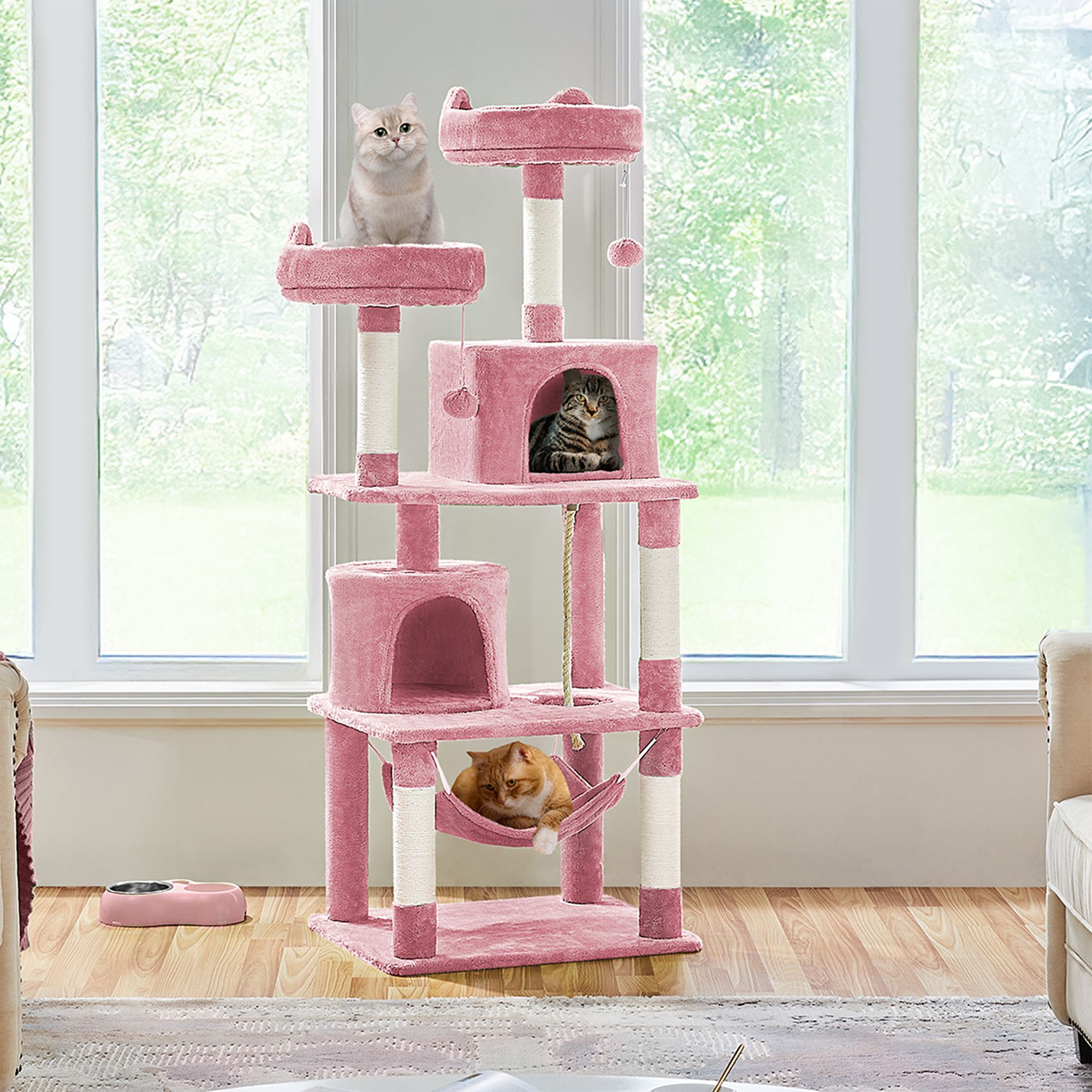 Yaheetech 63-in Multi-Level Cat Tree with 2 Condos, 2 Perches, Hammock, and Scratching Posts - thumbnail 2