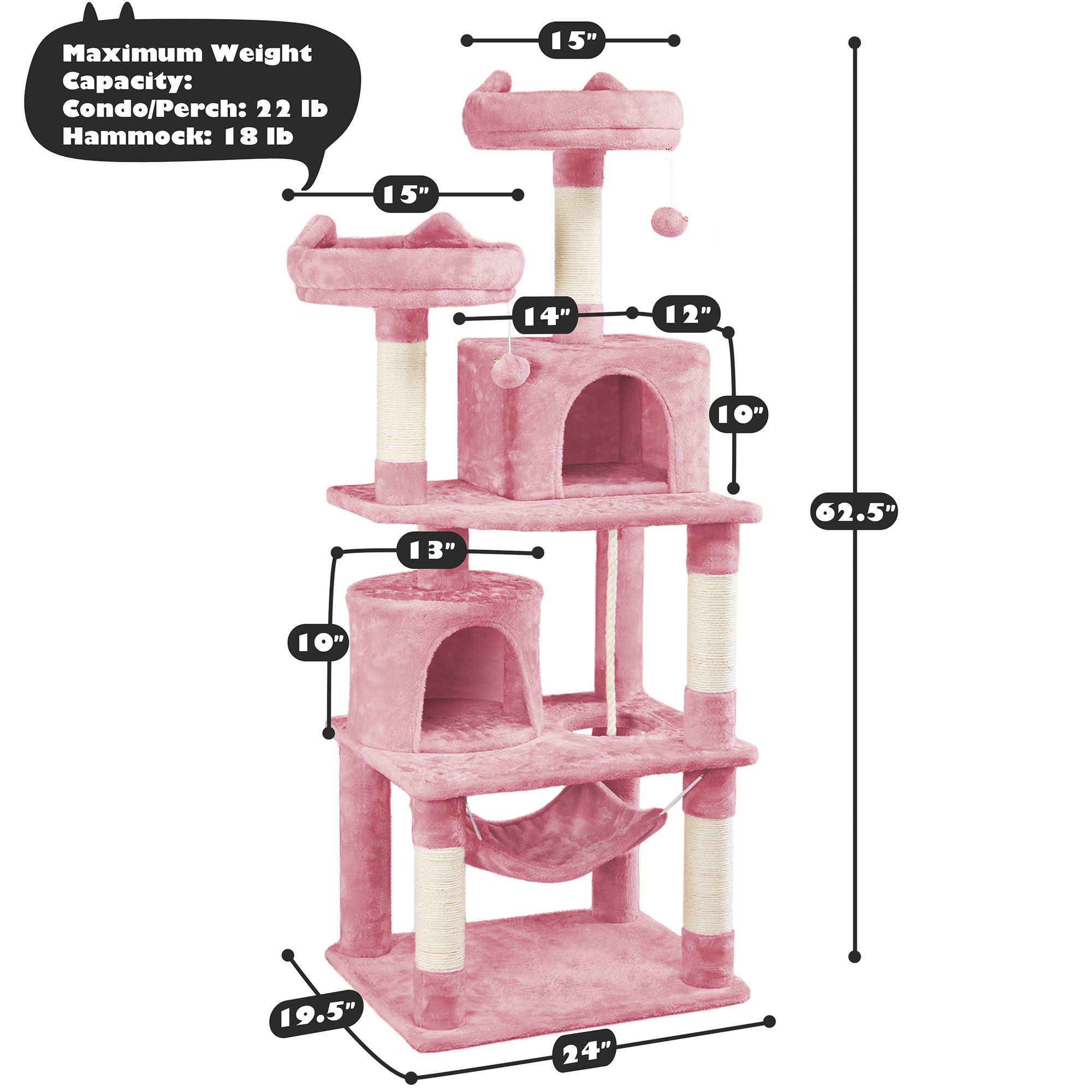 Yaheetech 63-in Multi-Level Cat Tree with 2 Condos, 2 Perches, Hammock, and Scratching Posts - thumbnail 3