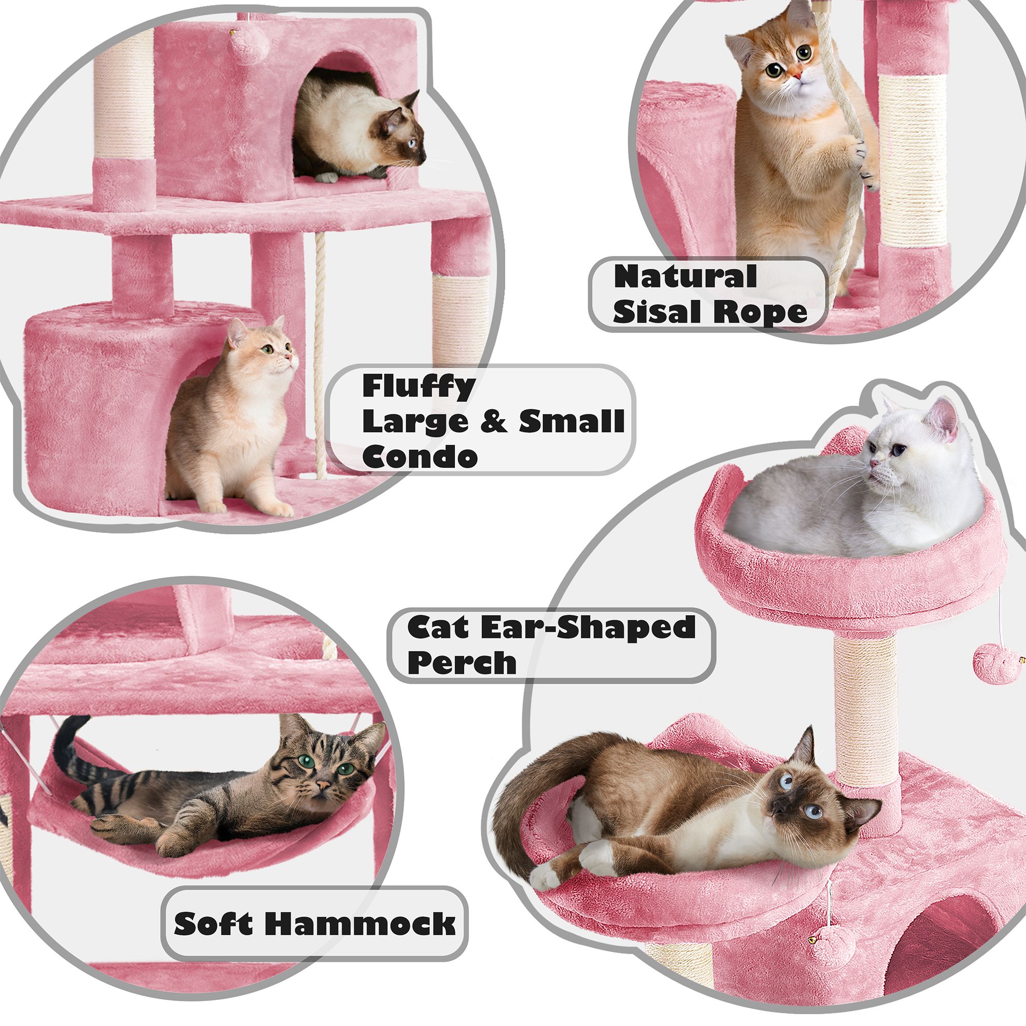 Yaheetech 63-in Multi-Level Cat Tree with 2 Condos, 2 Perches, Hammock, and Scratching Posts - thumbnail 4