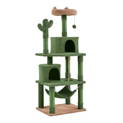 Yaheetech Cat Multilevel Cactus Themed Tree Tower - Green, 62.5 in - Image 1
