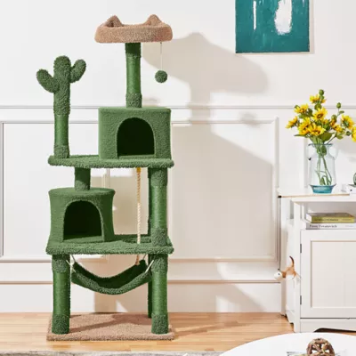Yaheetech Cat Multilevel Cactus Themed Tree Tower - Green, 62.5 in - Image 2