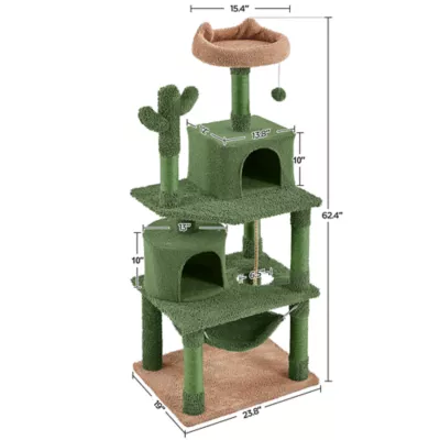Yaheetech Cat Multilevel Cactus Themed Tree Tower - Green, 62.5 in - Image 3