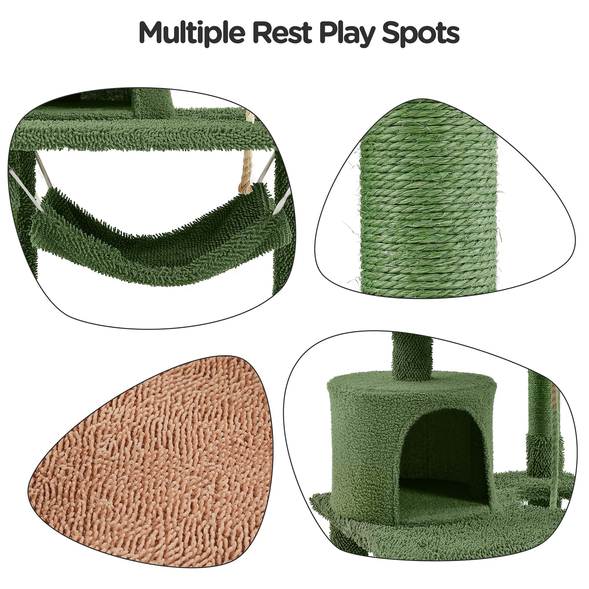 Yaheetech 62.5-in Cactus Cat Tree with 2 Condos, Perch and Hammock, Green/Brown - thumbnail 4