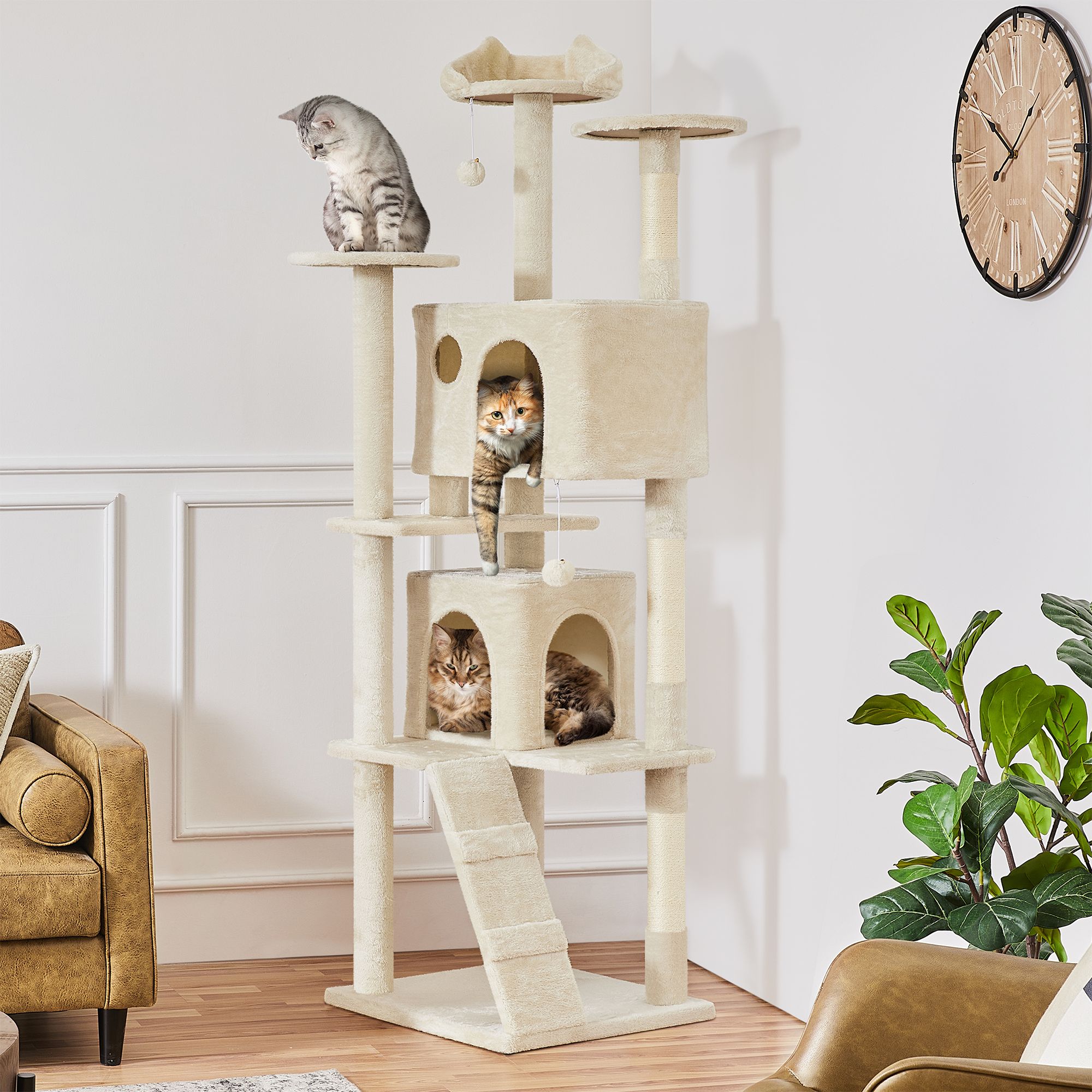 Yaheetech 80-in Multi-Level Cat Tree with 2 Condos, 2 Perches, Hammock and Scratching Posts - thumbnail 2