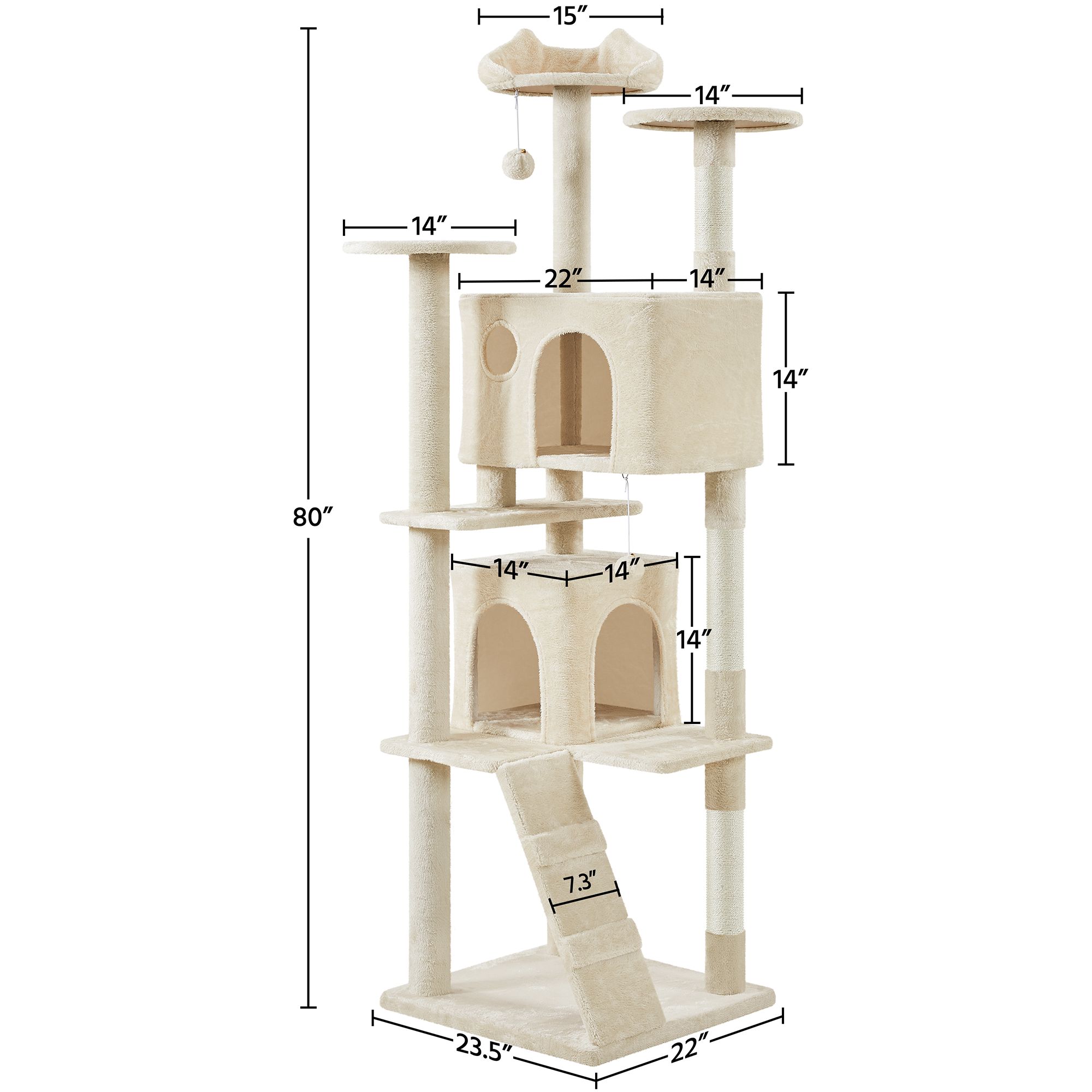 Yaheetech 80-in Multi-Level Cat Tree with 2 Condos, 2 Perches, Hammock and Scratching Posts - thumbnail 3