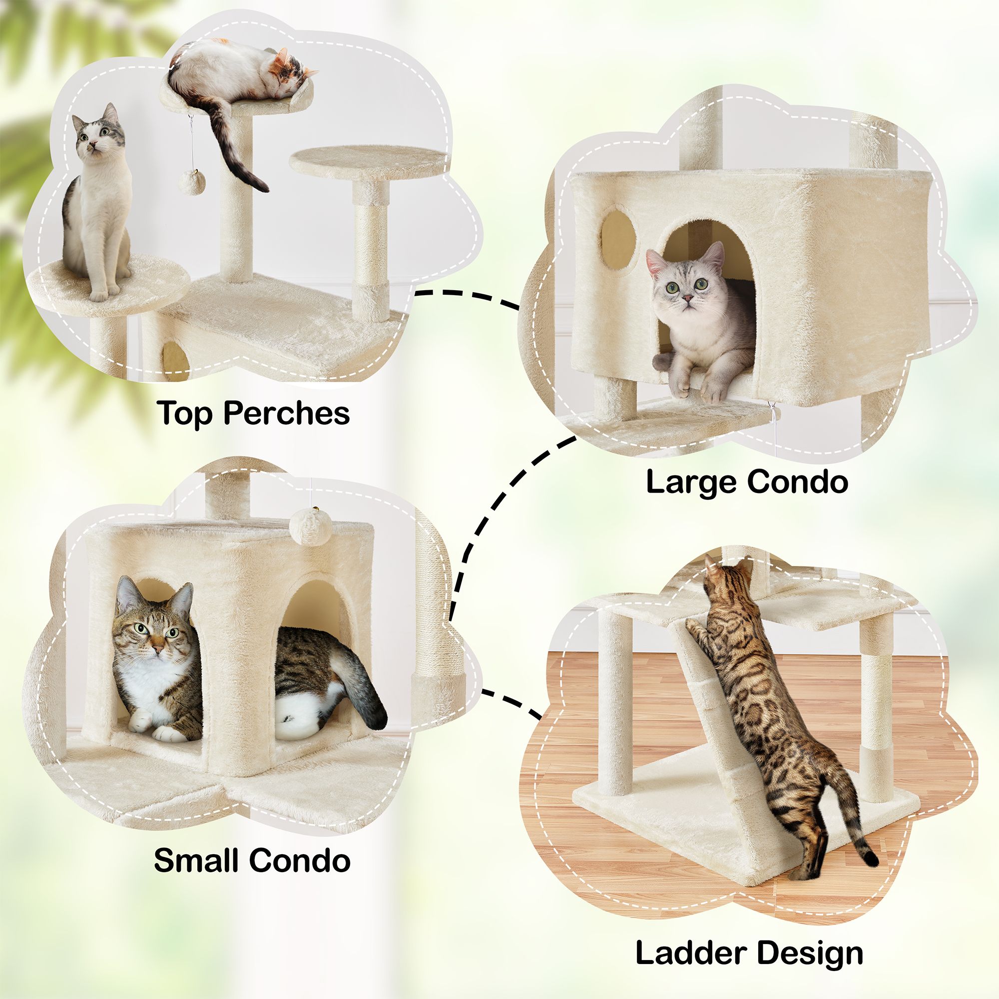 Yaheetech 80-in Multi-Level Cat Tree with 2 Condos, 2 Perches, Hammock and Scratching Posts - thumbnail 4