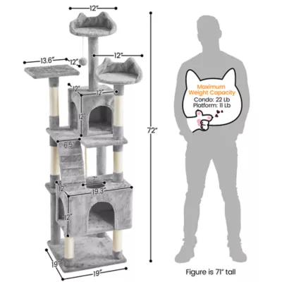 Yaheetech Cat Deluxe Multi-Level Tree Tower with Condos - 72 in - Image 3