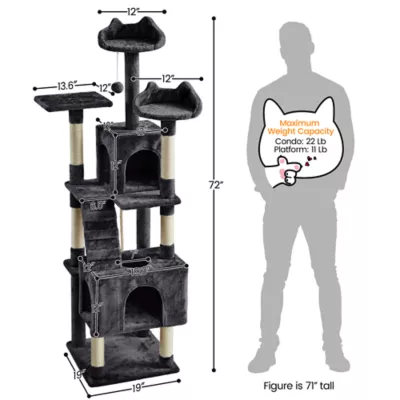 Yaheetech Cat Deluxe Multi-Level Tree Tower with Condos - 72 in - Image 3