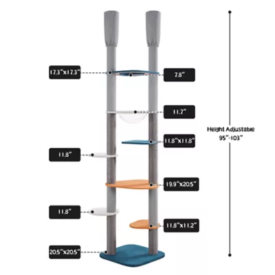 Yaheetech Cat Floor#to#Ceiling Tree - Blue/Orange, 103.5 in - Image 3